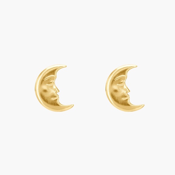 Anthropologie Jewelry - 14K Gold Plated Half Moon Crescent Moon Face Studs Stud Earrings